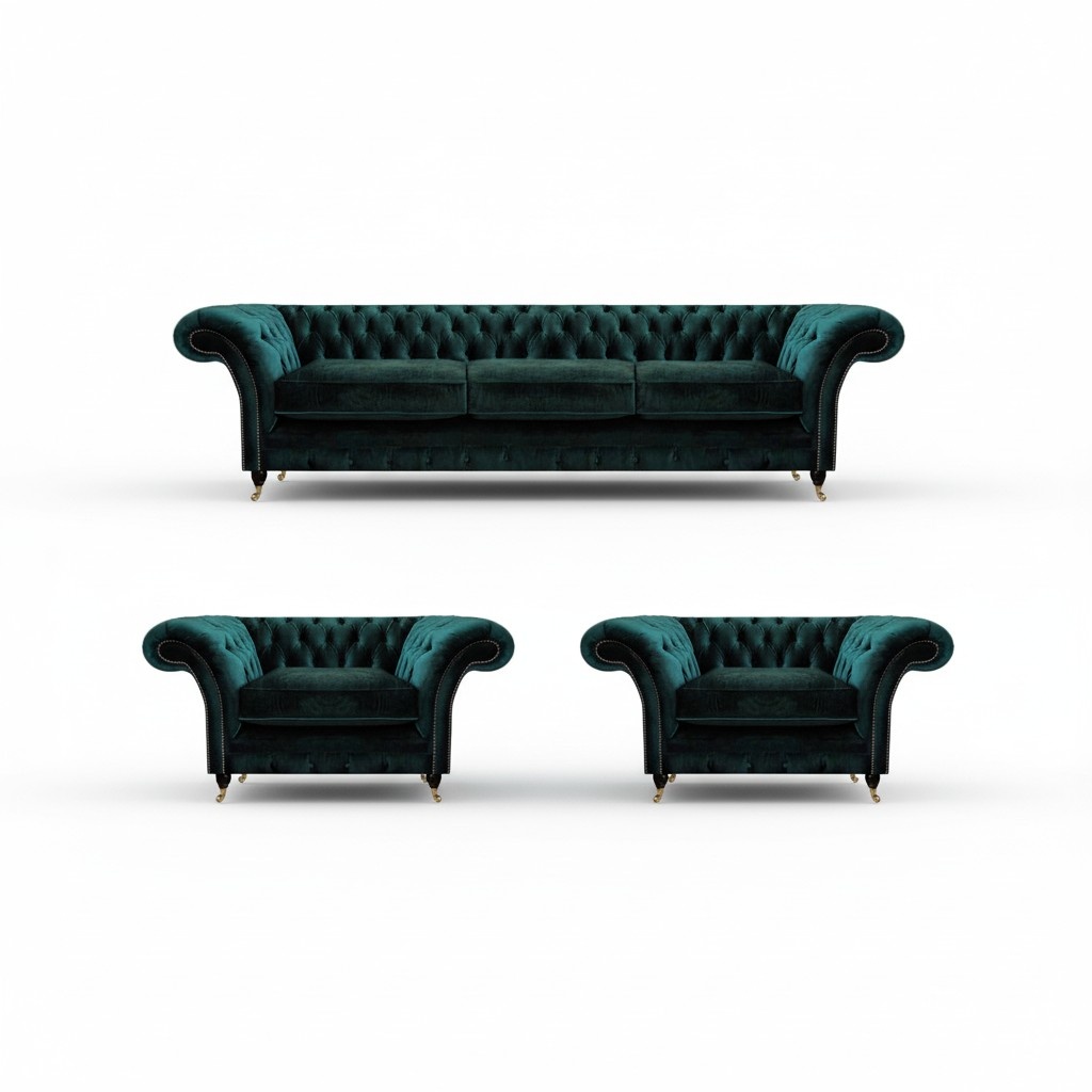 Luxury set complete 3-piece living room 2x armchair upholstered furniture sofa couch three-seater