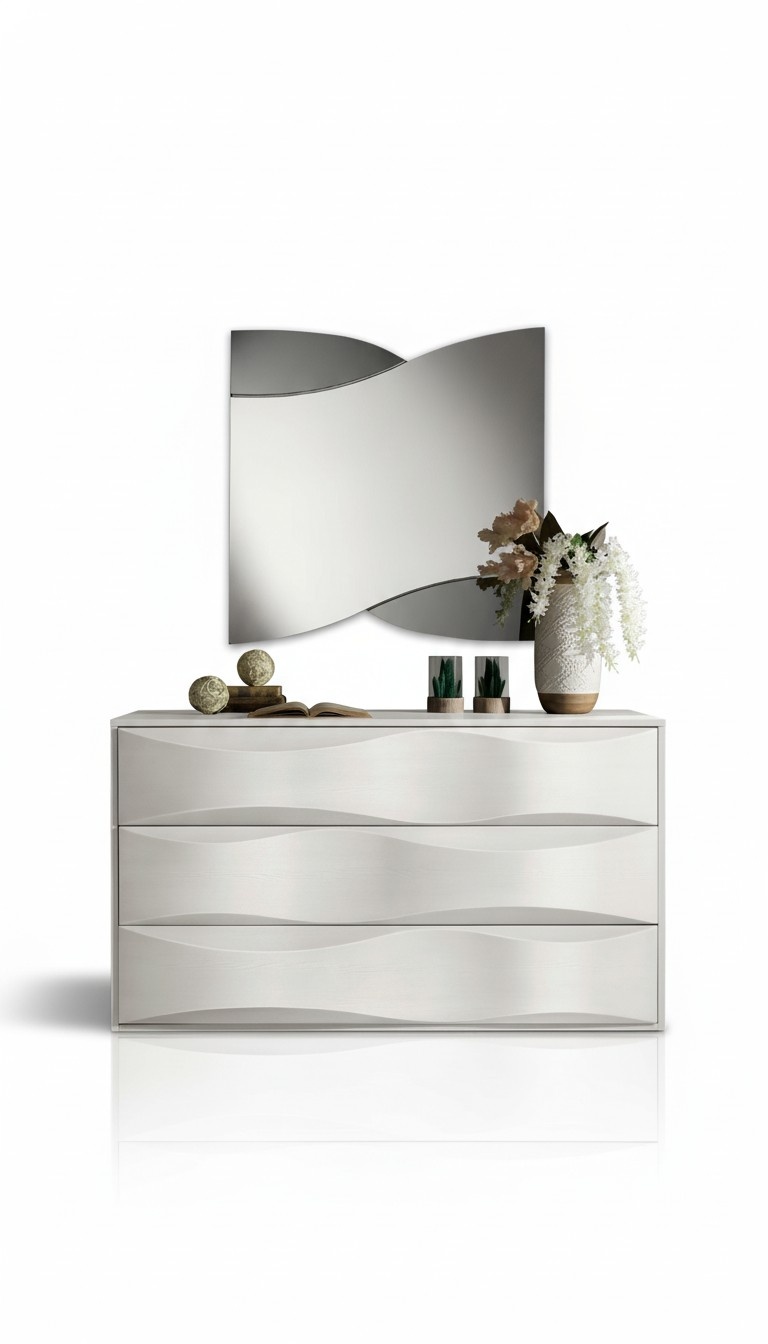 Luxury Set Chest of Drawers with Mirror Console Set Wood Modern Design White