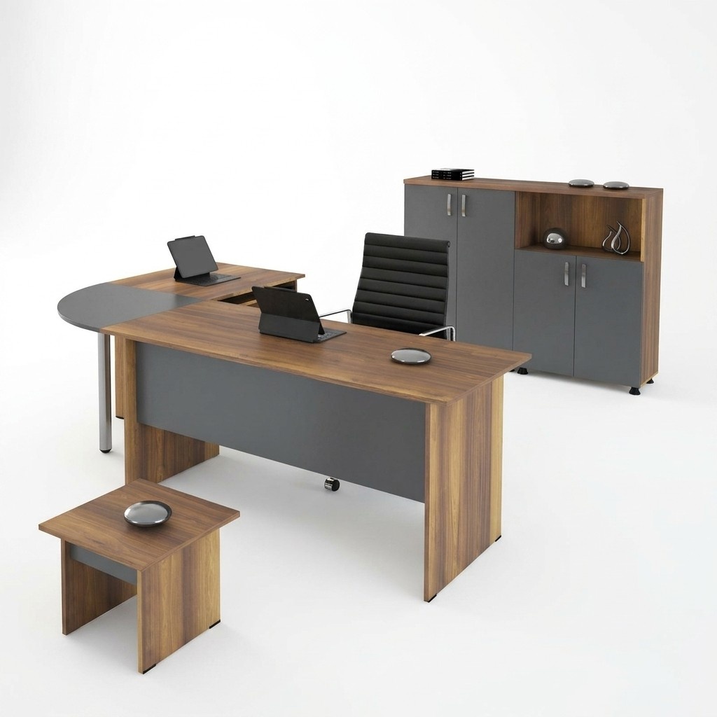 Luxury set office desk computer furniture work desk 3pcs wood grey