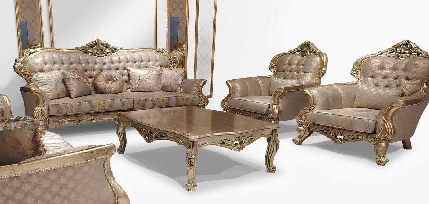 Luxury Sofa Set 3+1+1 Seater Sofa Fabric Sofas Classic Baroque New