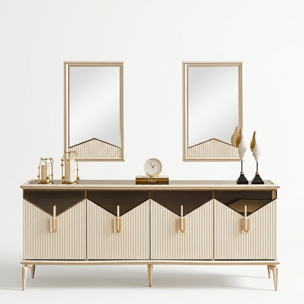 Luxury Sideboard Sideboard Cabinet Chest of drawers Wooden cabinet Wood Beige Gold