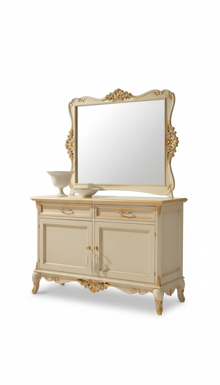 Luxury Sideboard Mirror 2pcs Dressers Living Room Design Furniture Beige