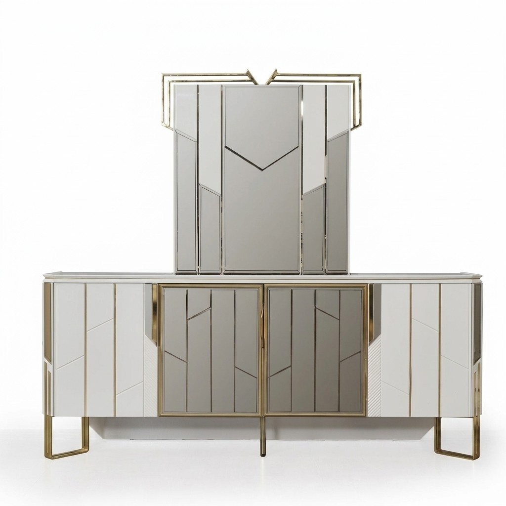 Luxury sideboard with mirror sideboard chest of drawers cabinet wood white design