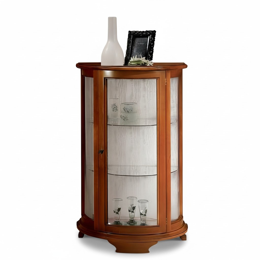 Luxury Single Display Cabinet Brown Cupboard One-Door Glass Cabinet Wooden Furniture Cabinets