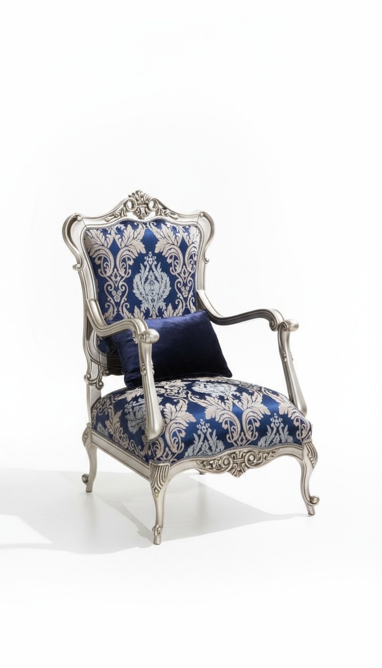 Luxury Single Seater Armchair Furniture Blue Floral Pattern Lounge Baroque