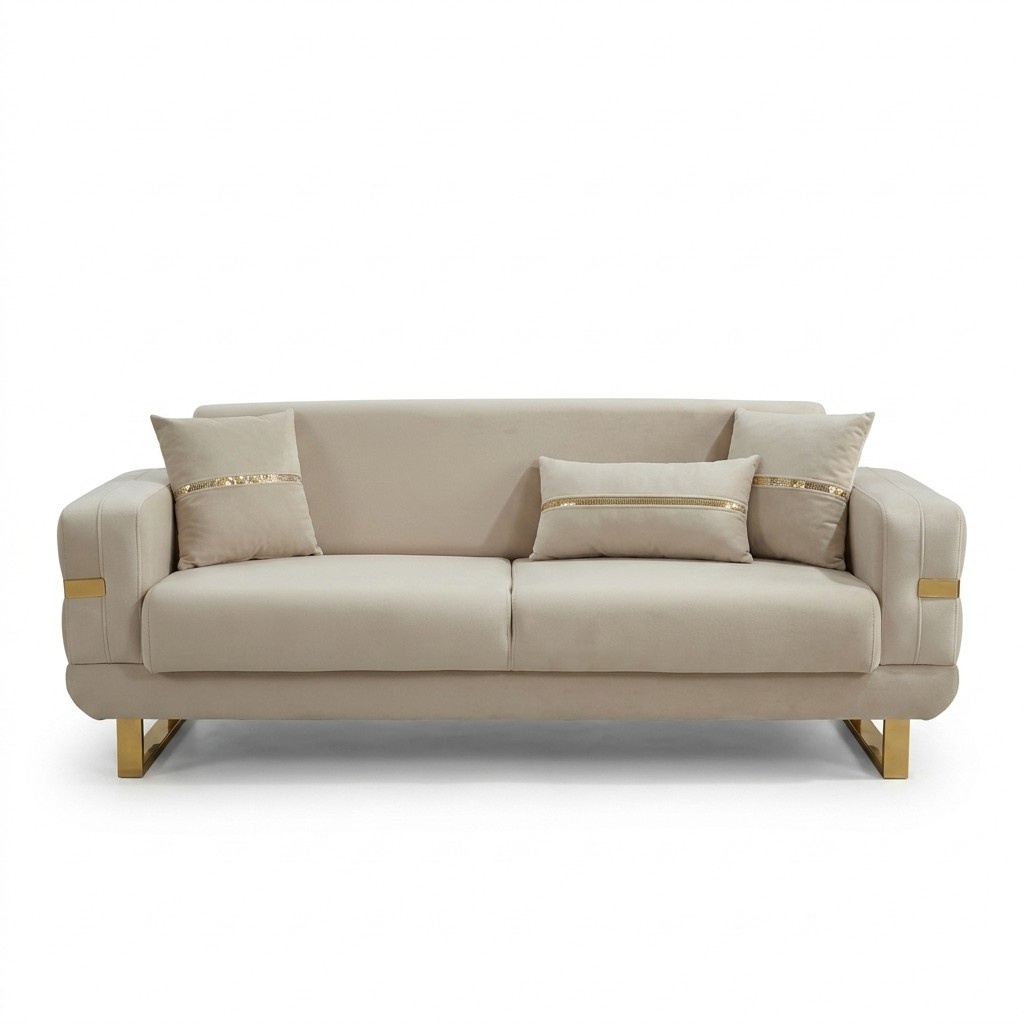 Luxury Sofa Couch Three-seater Beige Sofas 3-Seater Couches Upholstered Design Lounge