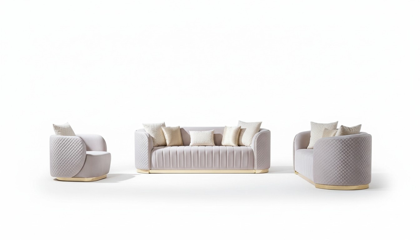 Luxury sofa oval sofa set upholstery furniture 3 + 2 + 1 velvet textile 3 pieces.