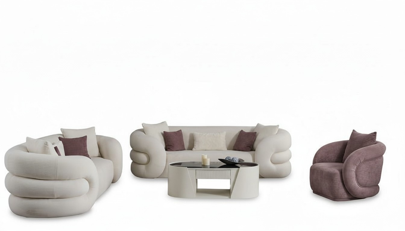 Luxury Sofa Set 2x Sofas 3-seater Armchair White Couch Armrest Living Room