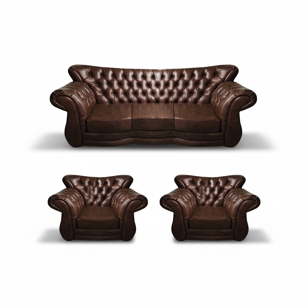 Luxury sofa set 3-piece brown upholstered furniture sofa three-seater leather armchair new