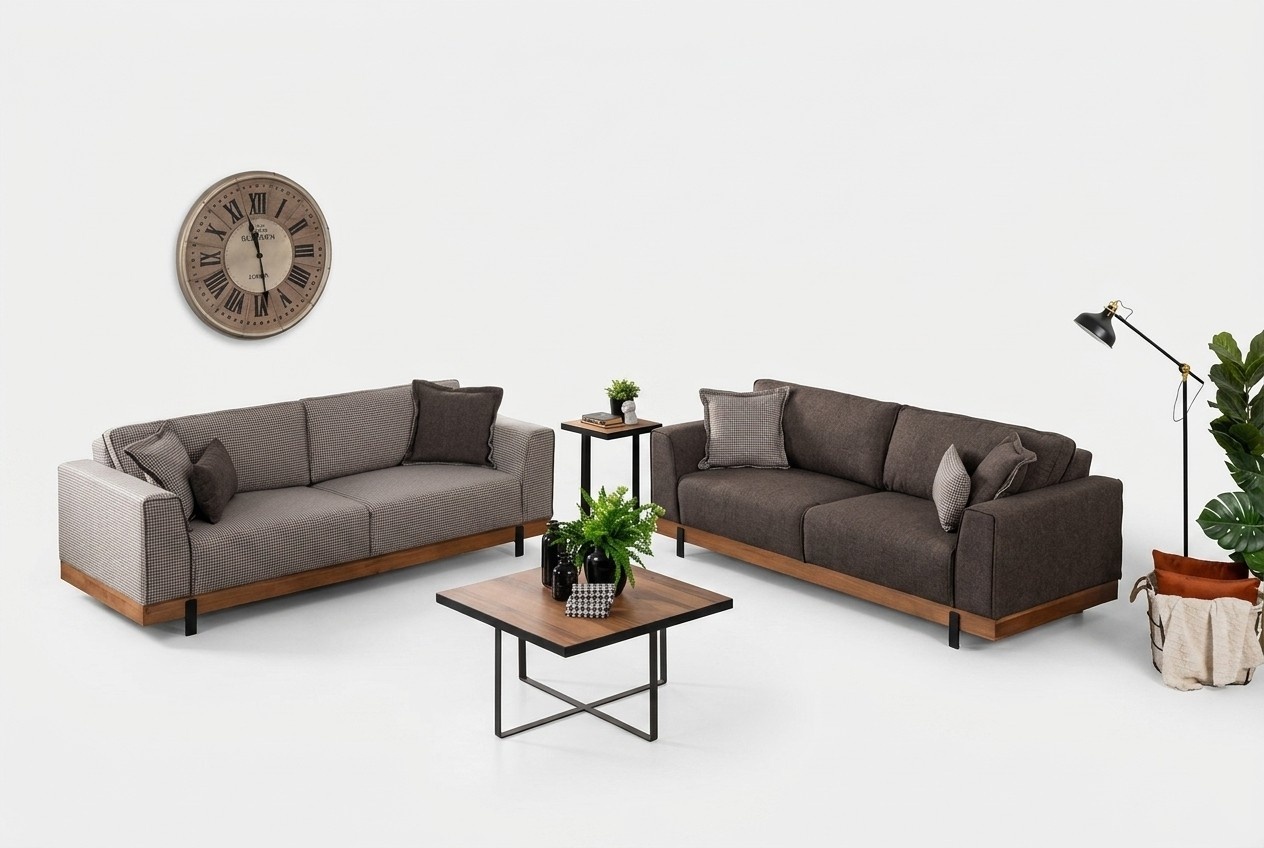 Luxury Sofa Set Brown Sofa 3+3 Seater Fabric Sofa Luxury Design