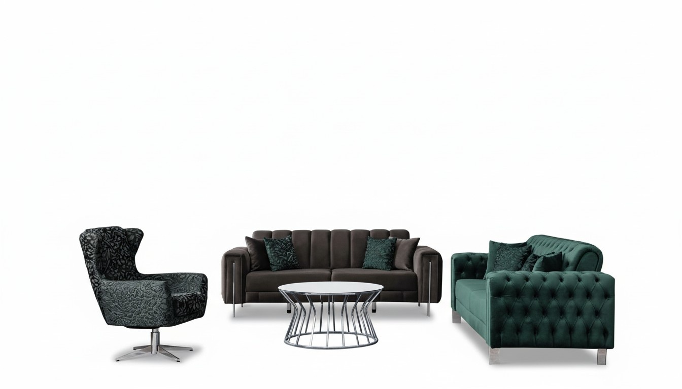 Luxury Sofa Set Couch Set Sofa 3-seater Armchair Green Gray Living Room