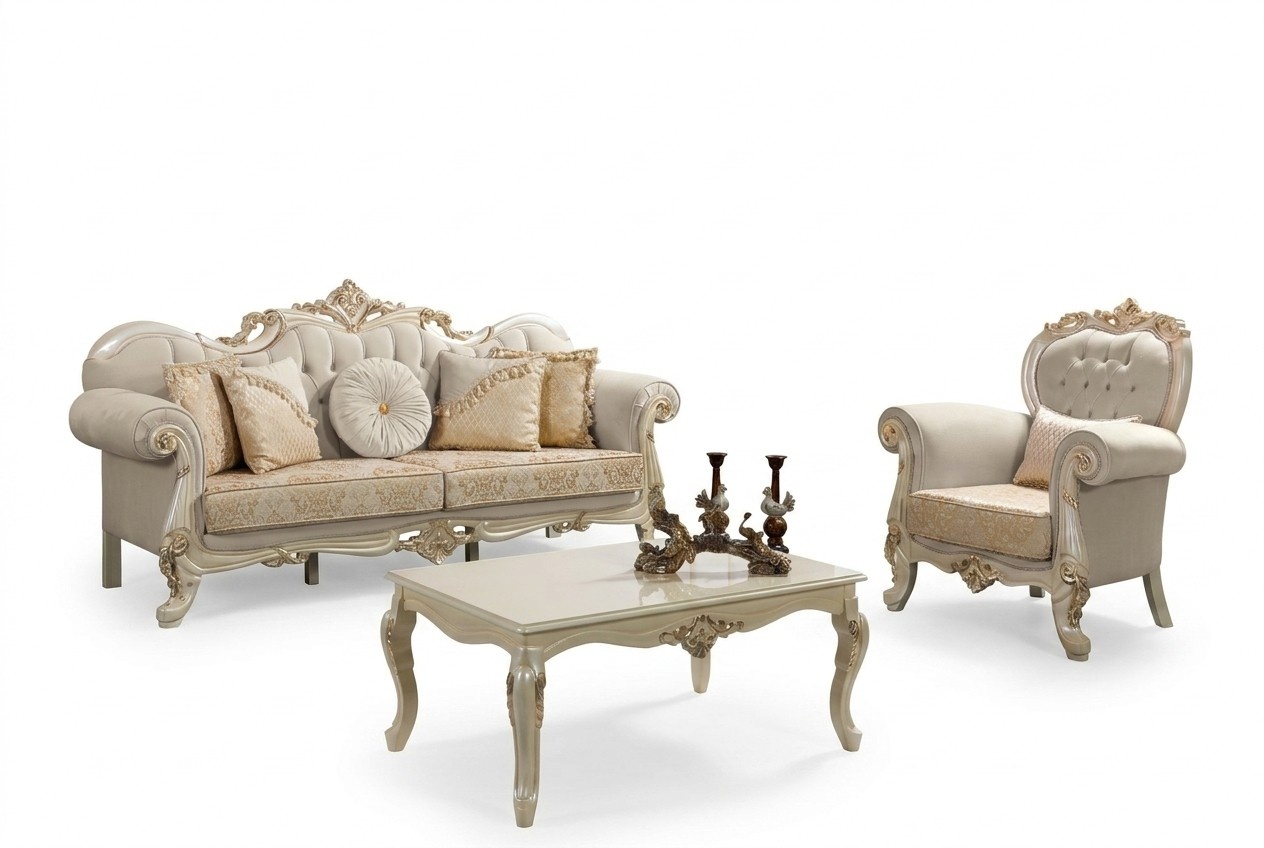 Luxury Sofa Set Complete Couch Set Beige Upholstered Sofa Fabric Sofa
