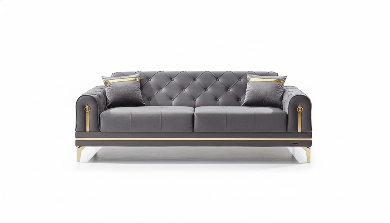 Luxury Sofa Three-Seater Couch Modern Gray Sofas Upholstered Seat Chesterfield