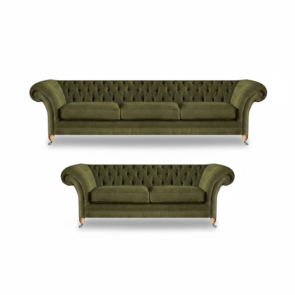 Luxury sofa three-seater and two-seater couch modern design 2x sofas Chesterfield