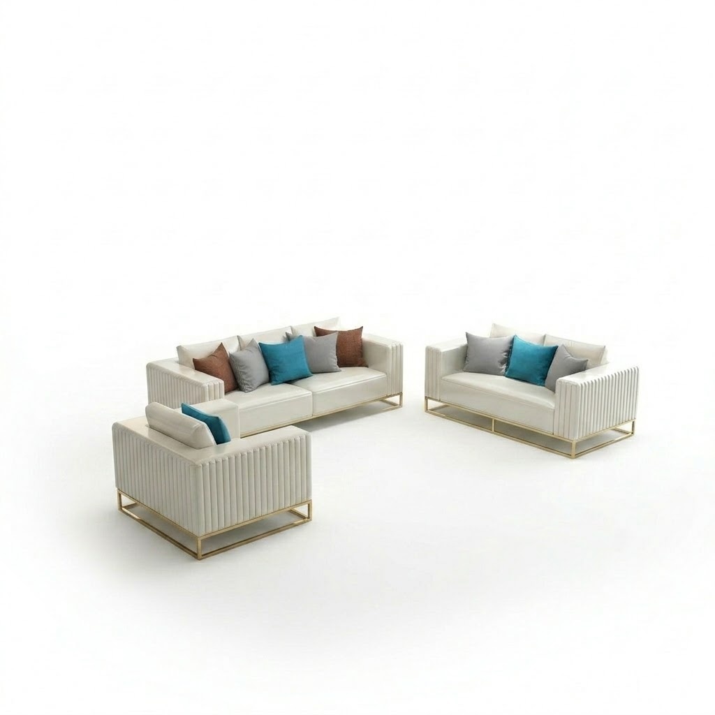 Luxury Stainless Steel Leather Couch Upholstery Seat 3+1+1 Set Settee New Living Room