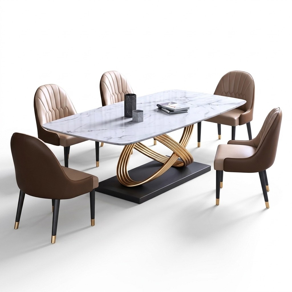 Luxury Metal Dining Table Mega Design Tables Stainless Steel Marble Imitation Dining Table