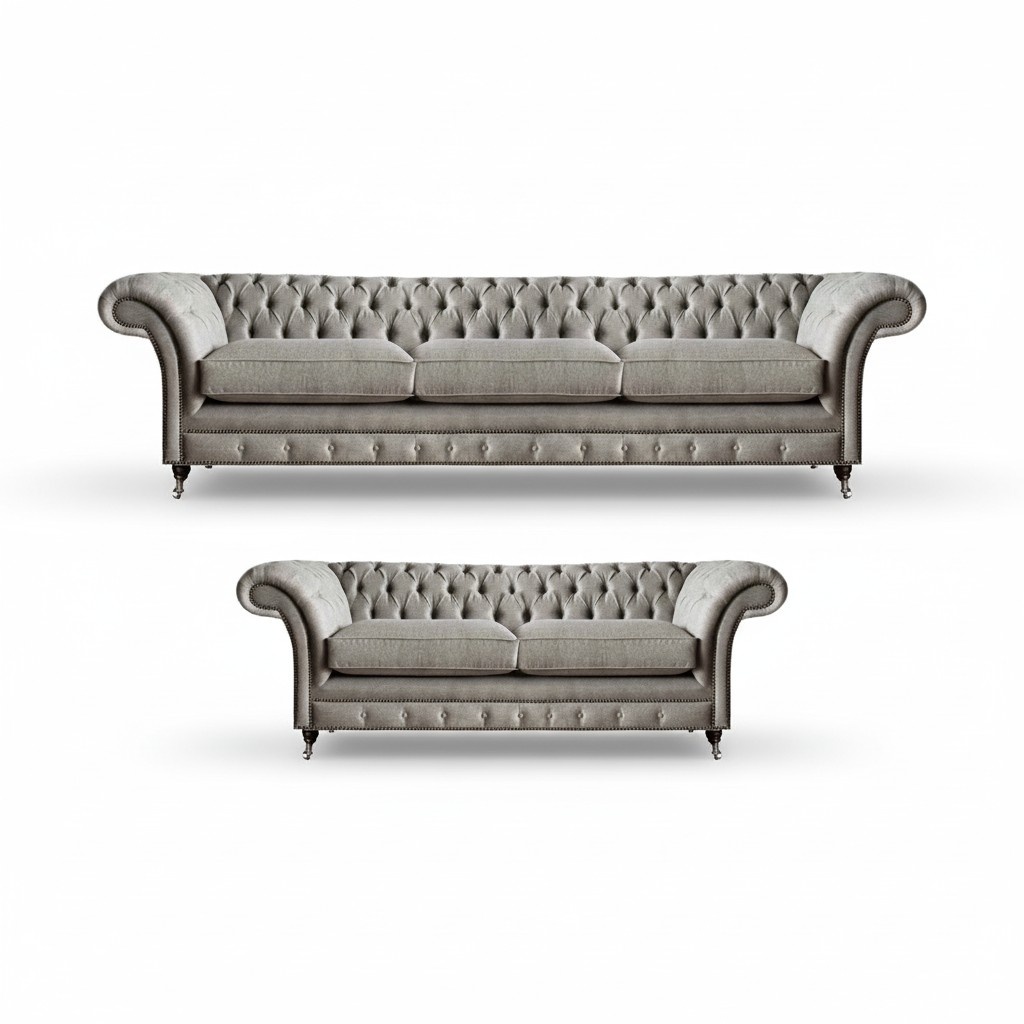 Luxury Textile Complete 2x Sofas Couches Living Room Complete Set Chesterfield