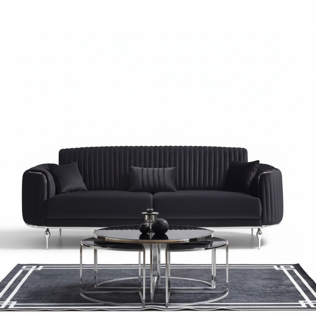 Luxury Three Seater Modern Couch Upholstery Furniture Black Couches Sofas