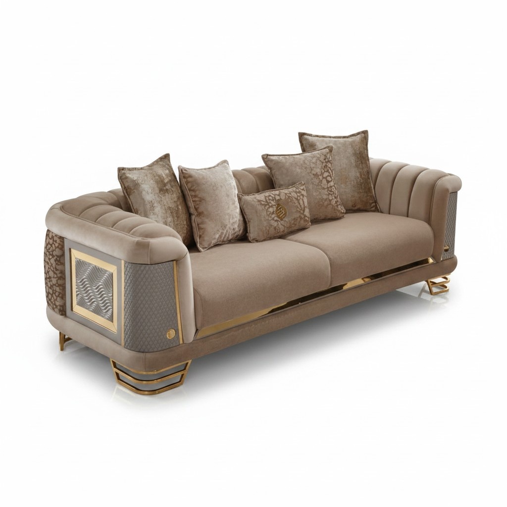 Luxury three-seater sofa, 3-seater fabric sofa, upholstered sofa, couch, beige sofas.