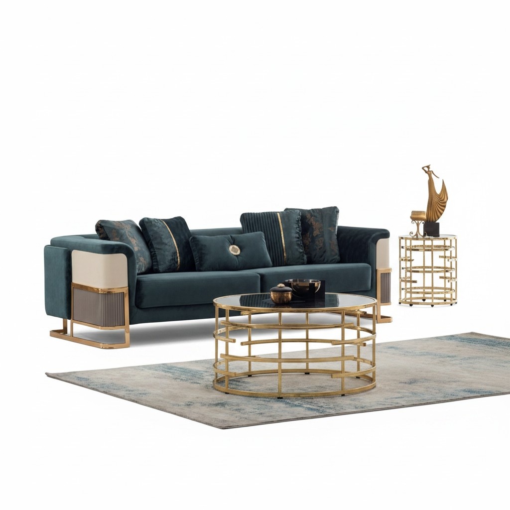 Luxury three-seater sofa, fabric sofa, upholstered sofa, couch, green.