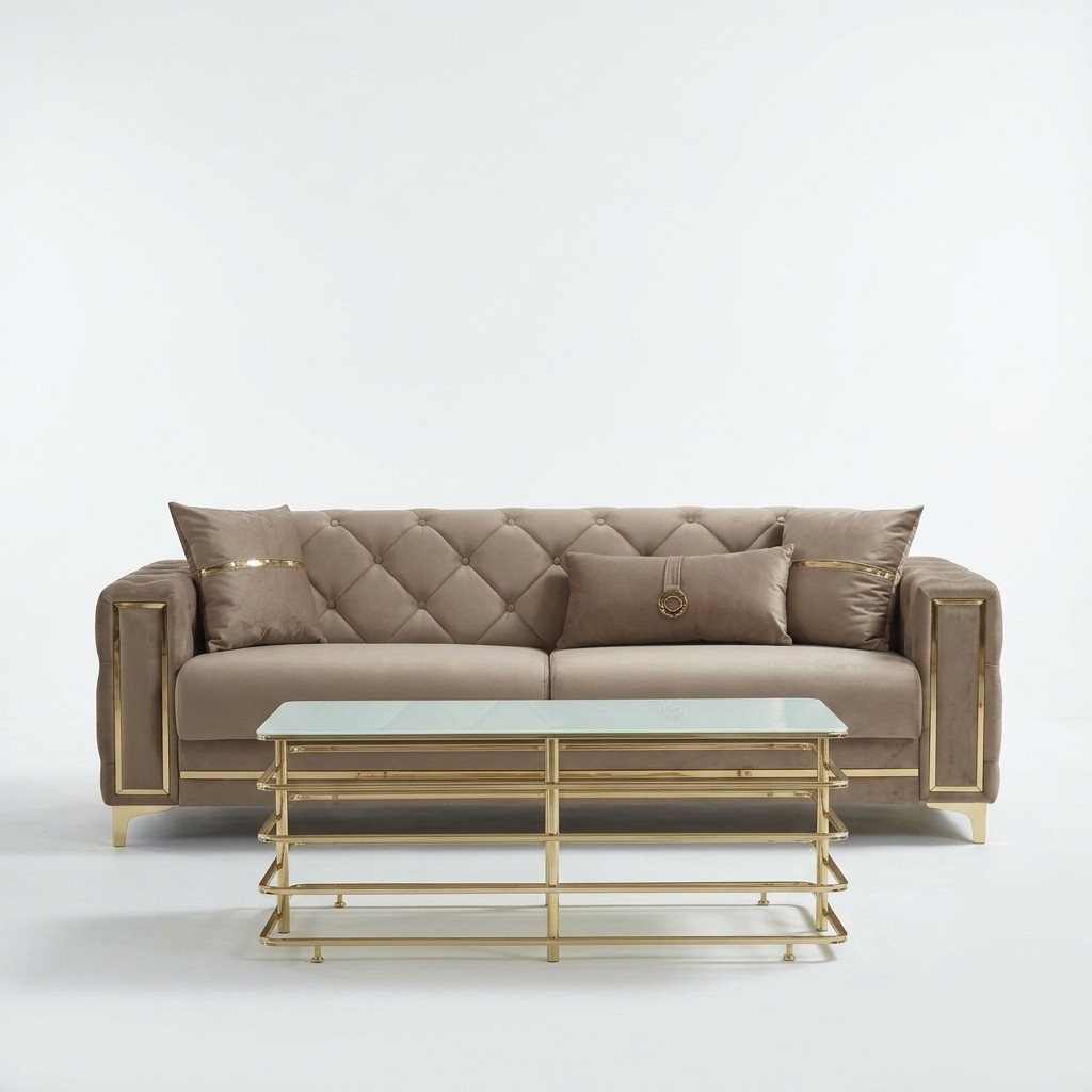 Luxury three-seater sofa fabric sofa upholstered sofa beige couch 3 seater couches