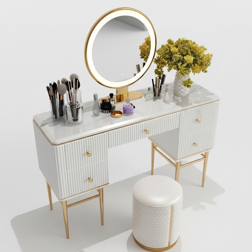 Luxury Dressing Table Mirror Stool Complete Chest of Drawers Bedroom 100x40 Console Stainless Steel
