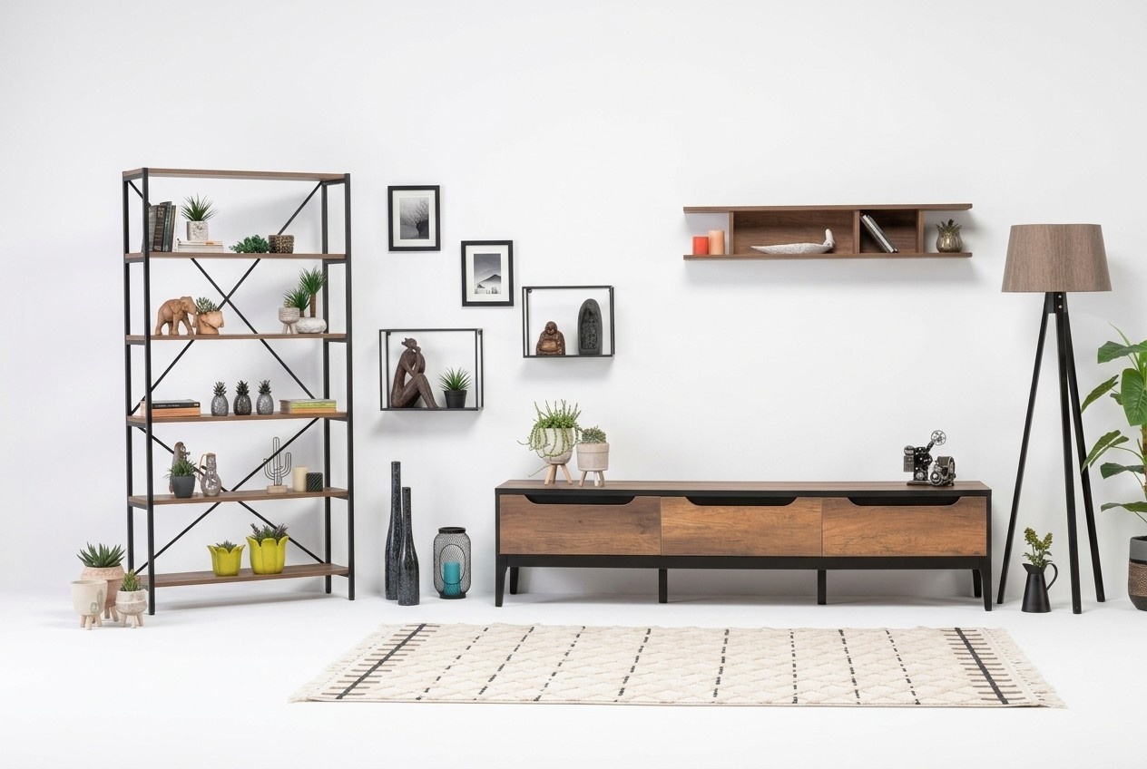 Luxury living wall modern wooden furniture TV stand wall shelf living room bookshelf