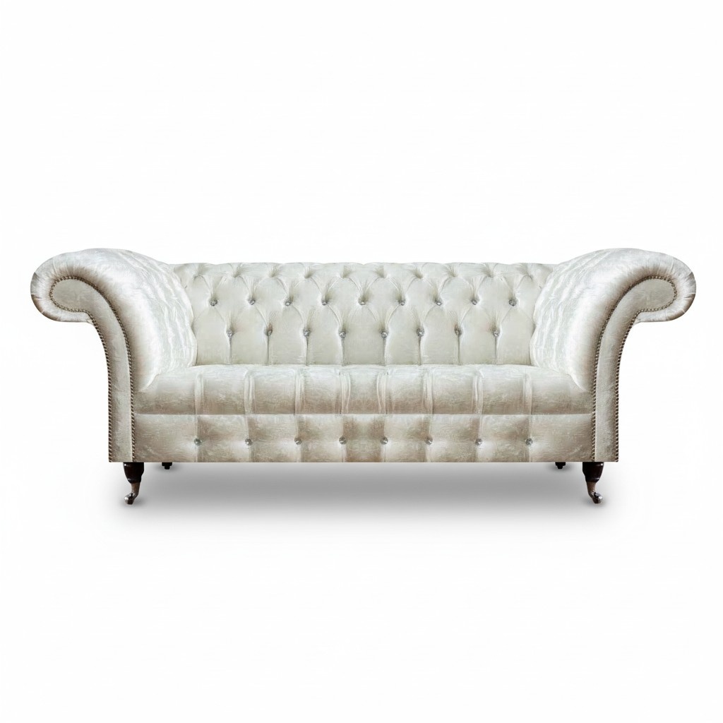 Luxury White Chesterfield Upholstered Designer 3-Seater Sofa Furniture