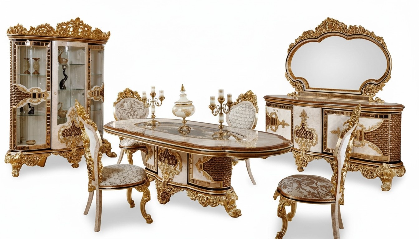 Luxury White Classic Dining Room Set Dining Table 6x Chairs Sideboard