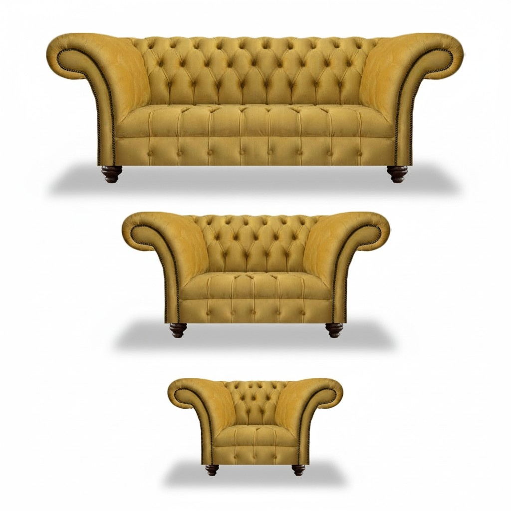 Luxury Yellow Sofa Set 3-Piece Living Room Textile Seat Furniture Sofas Set Chesterfield