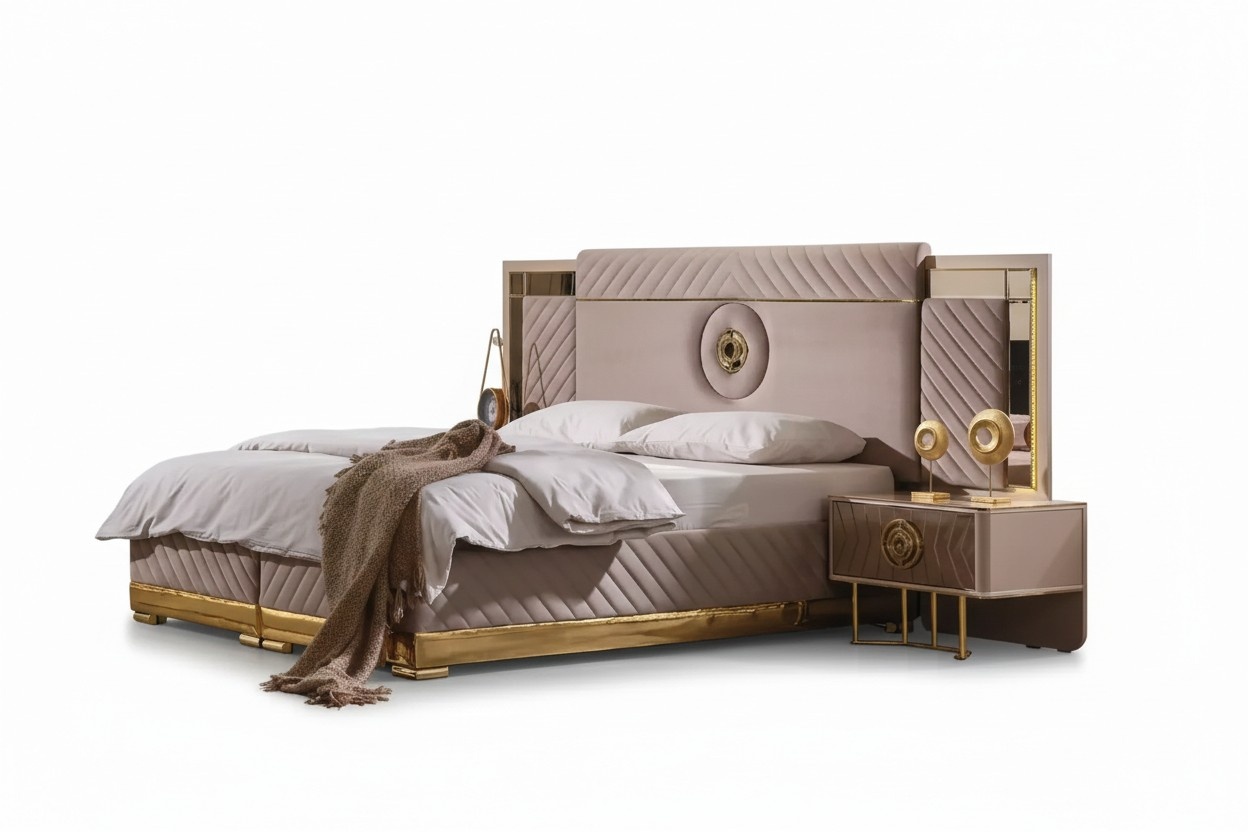 Luxury bed 2x bedside tables set beds new double bed bedroom set 3 pieces