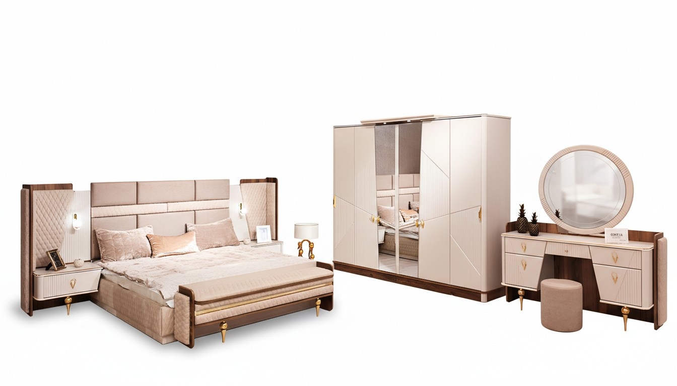 Luxury dressing table with mirror Modern bedroom design furniture