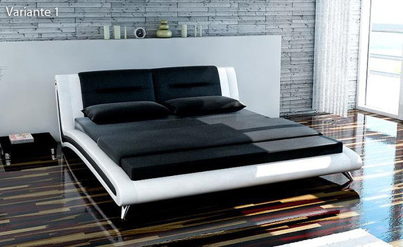 Modern style leather double bed with stainless steel 140/160/180x200cm sizes, model mairobi