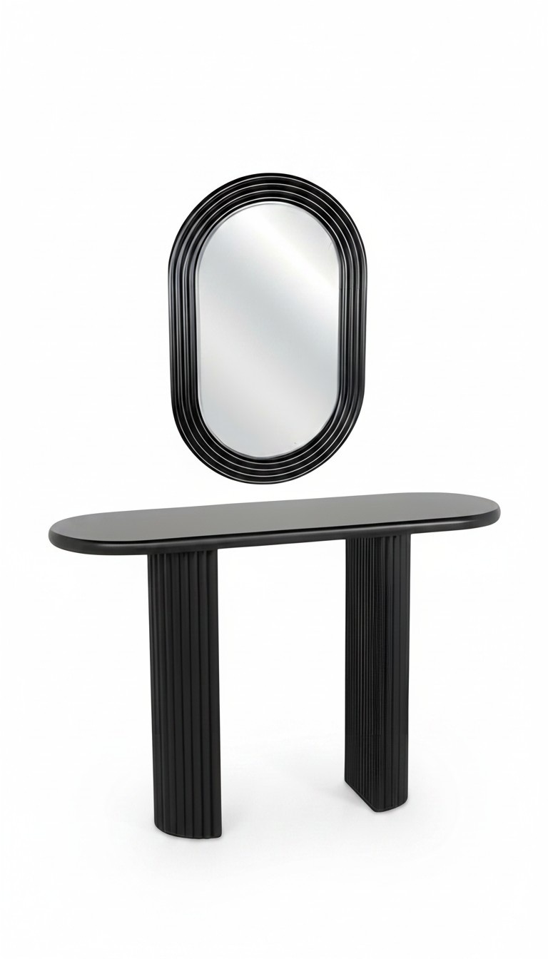Wooden vanity table in modern black with mirror