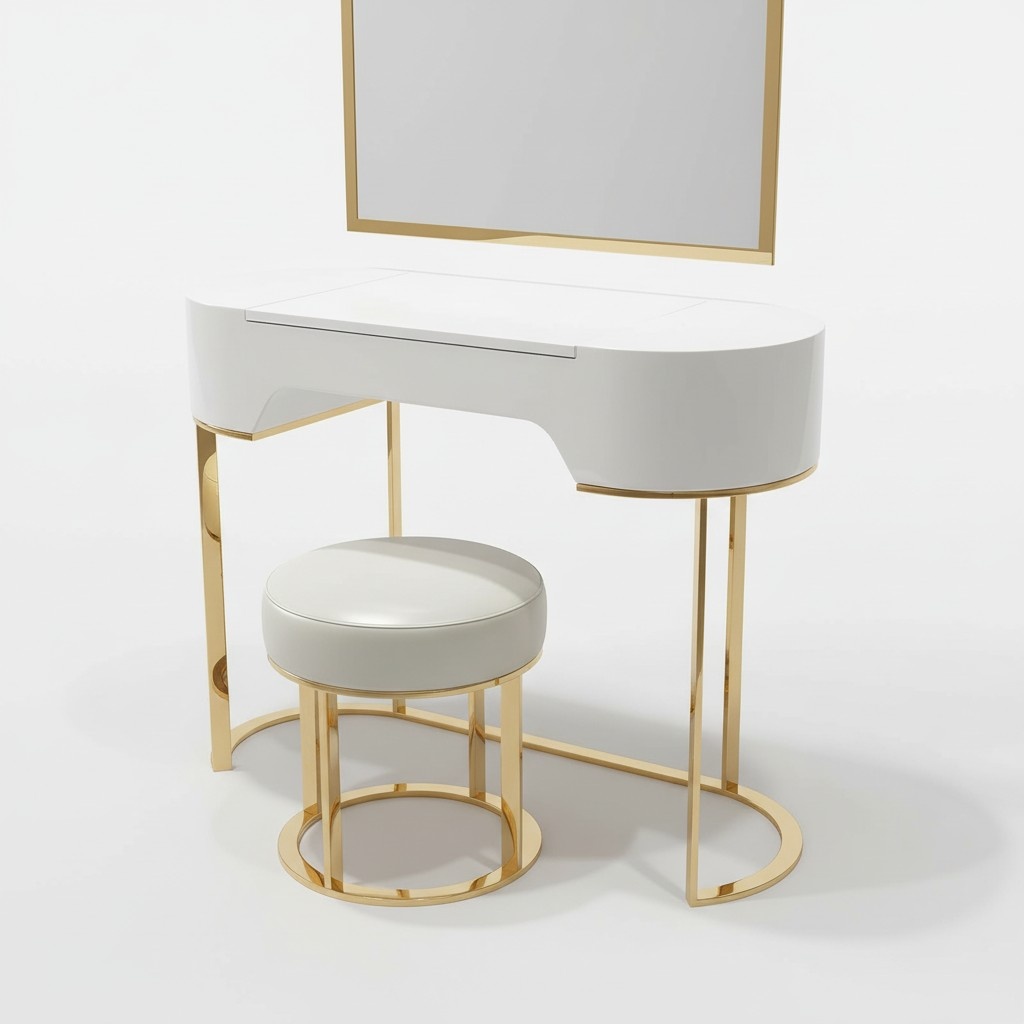 Modern style designer gloss oval dressing table made of real wooden frame & stainless steel
