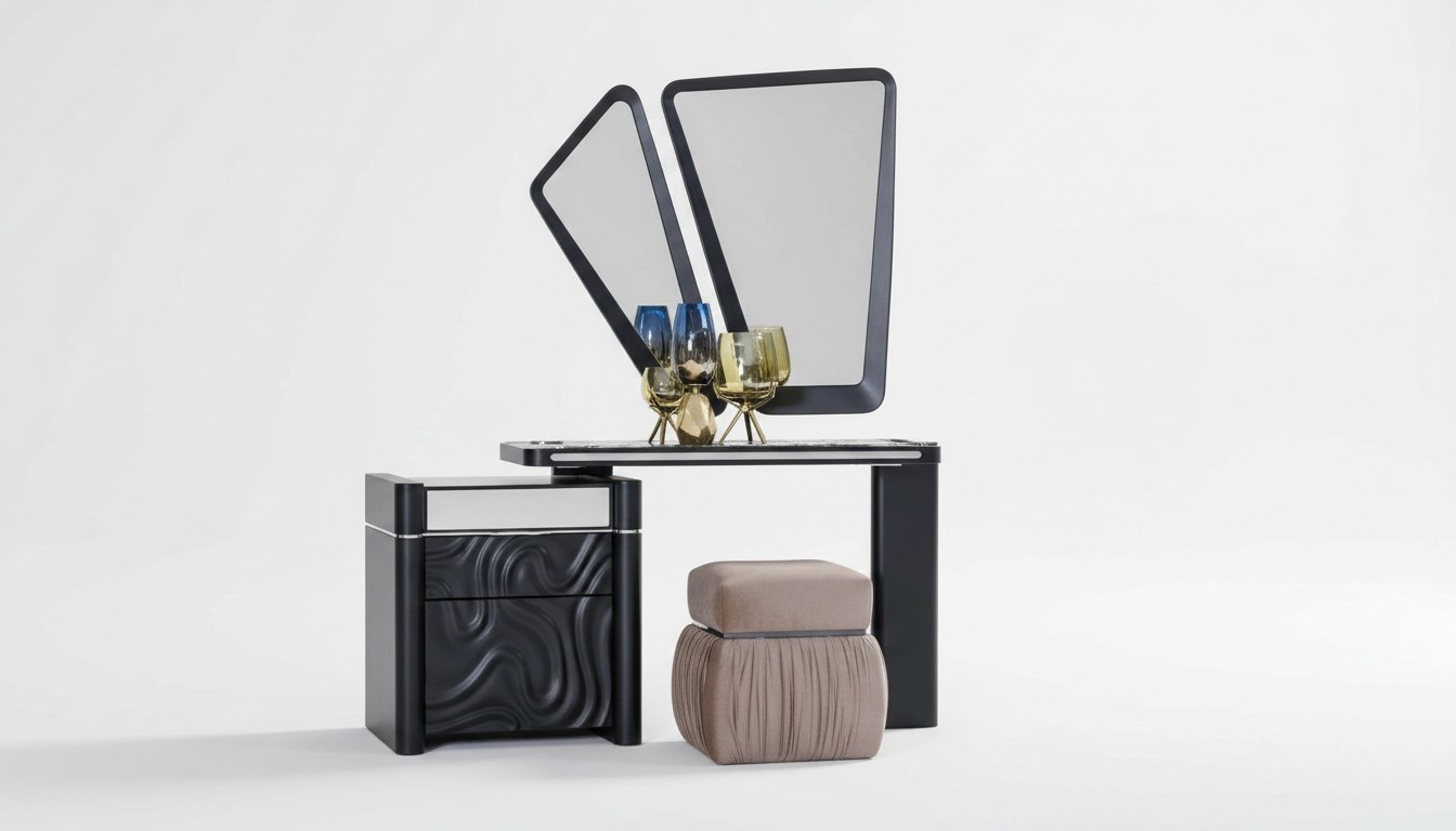 Dressing Table with Mirror Stool Make Up Bedroom Design Furniture Wood 2pcs.