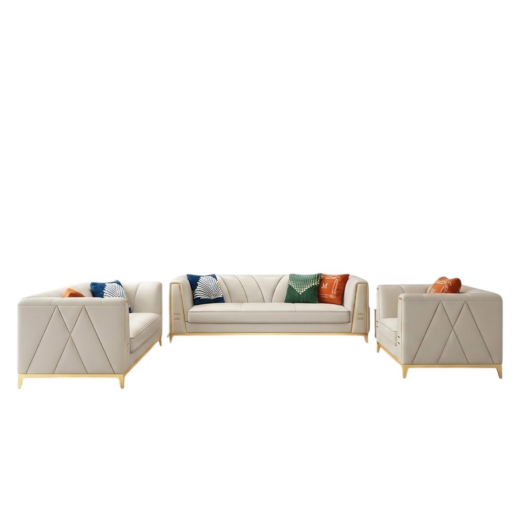 Medusa stainless steel leather sofa set couch living room furniture 4-piece set new