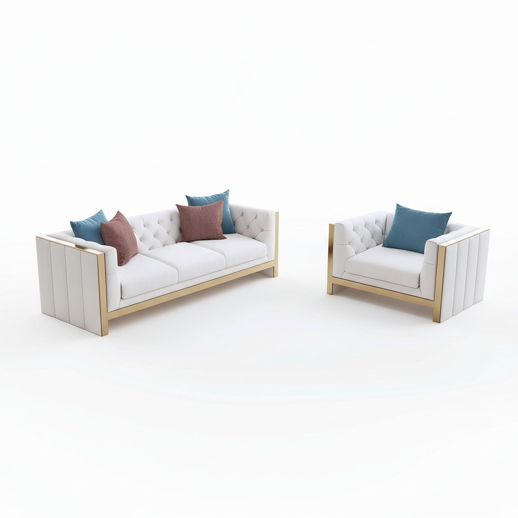 Metal Elements Leather Textile Couch Sofa Upholstery Seat Set Leather 3+1 Seater