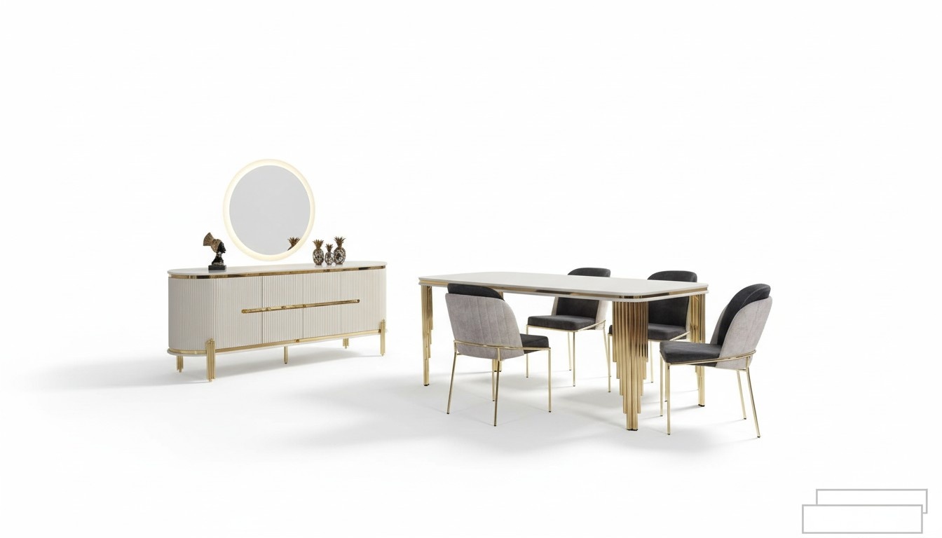 Metal Furniture Dining Set Table Chair Set Commode Dining Set Chairs 6pcs.