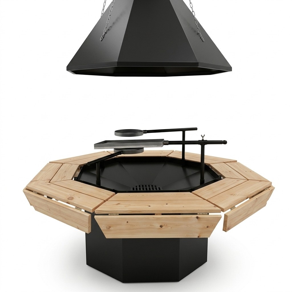 Barbecue hut Indoor barbecue kit Chimney BBQ Wood Kota Table Grillkota