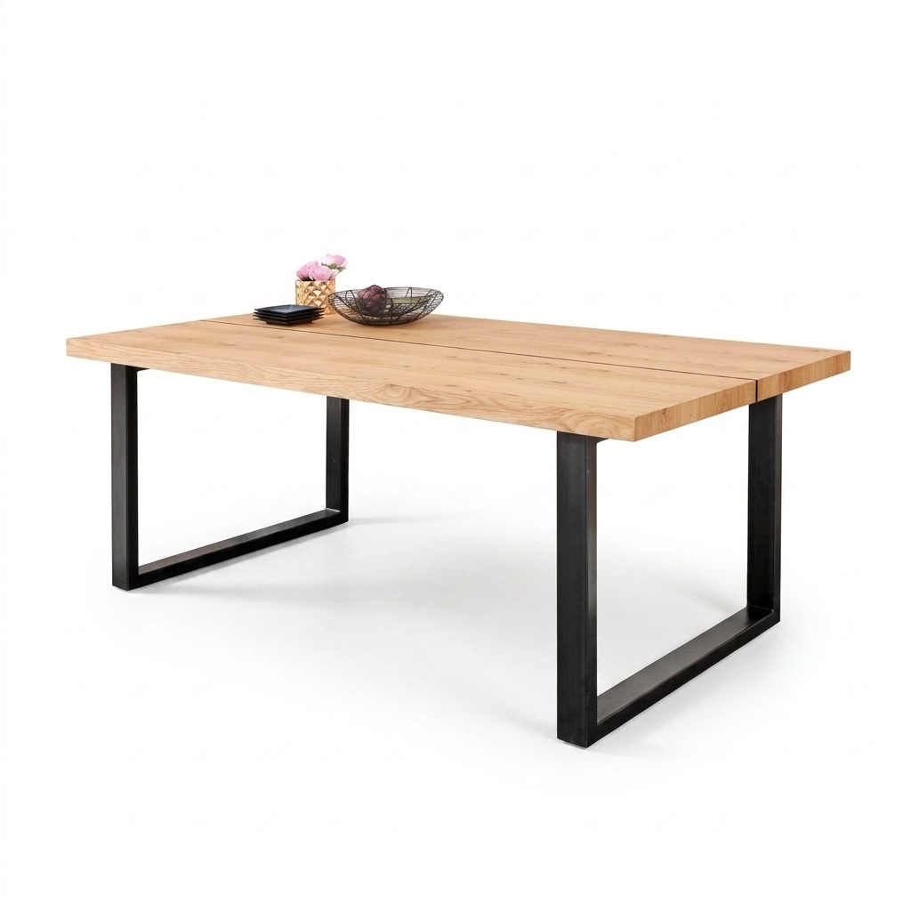 Metal Legs Table Natural Wood New Classic Sliding Loft Shade 180x90