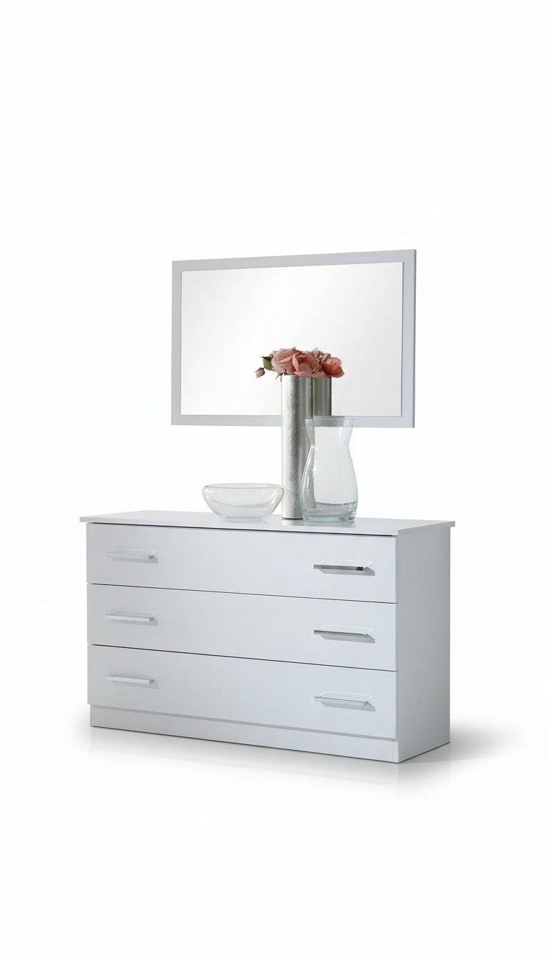 Modern style made of real woode bedroom white set of dresser & wall mirror
