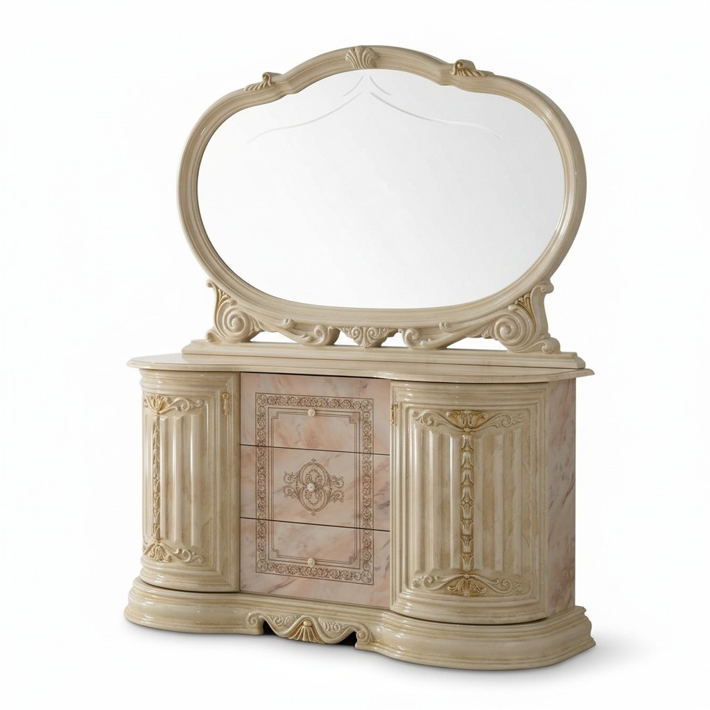 Classic rococo style made of real wooden dressing table with a massive oval mirror