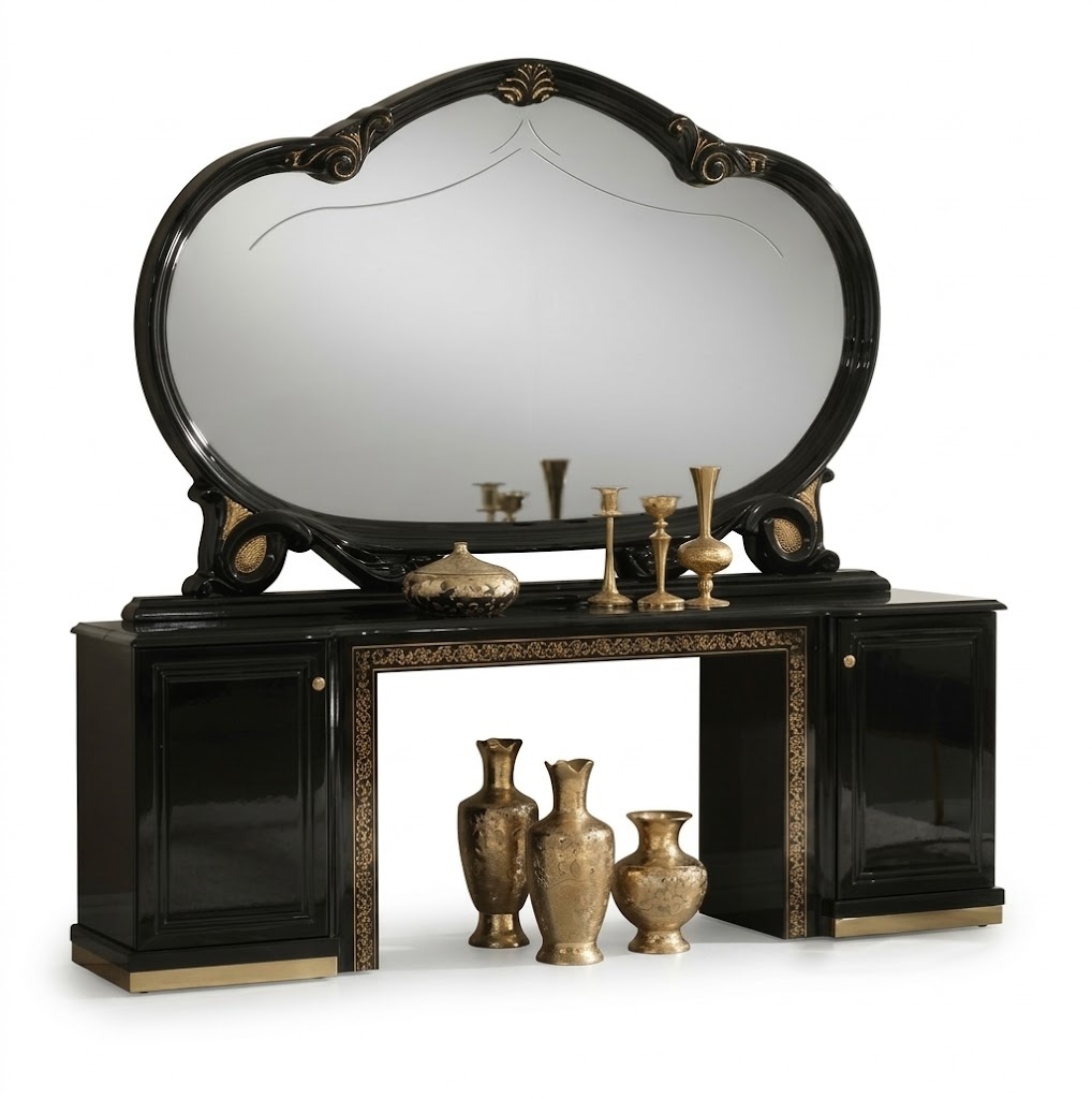 Baroque style made of real wooden frame massive oval mirror for sideboard