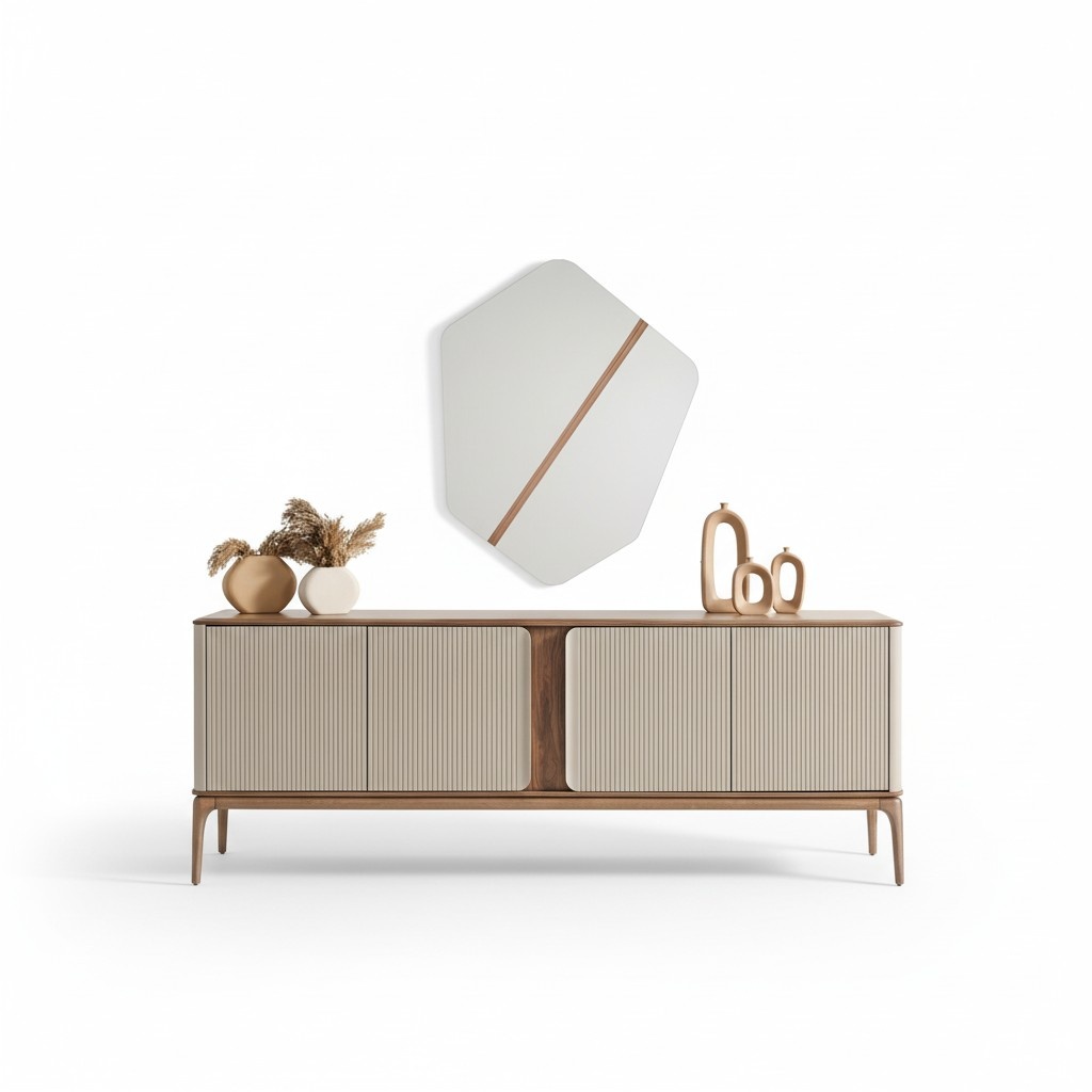 Mirror Sideboard Dressers Wood Set Dresser Living Room Beige