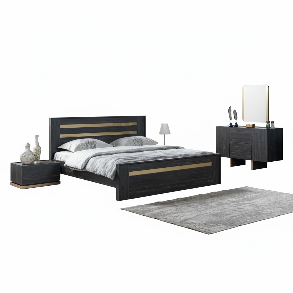 Modern 4-piece bedroom set bed + 2 nightstands + dresser luxury new