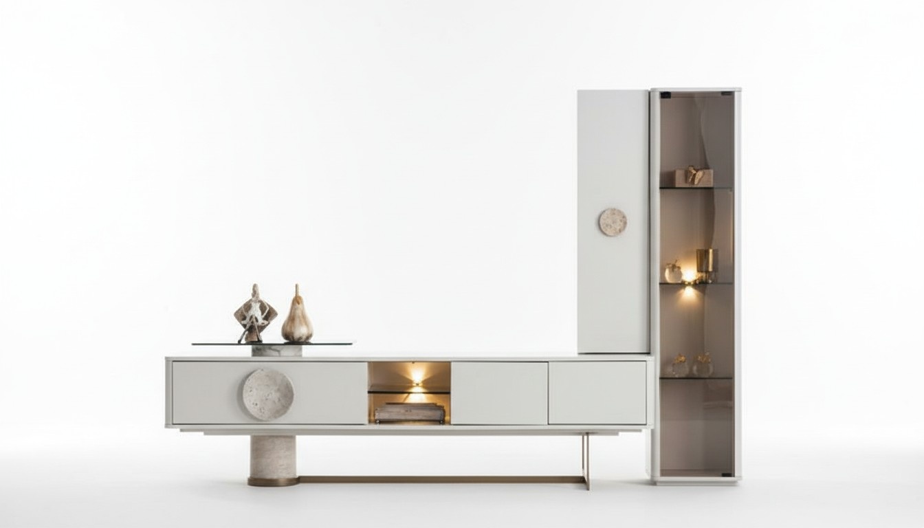 Modern and functional design White wood TV unit for living room