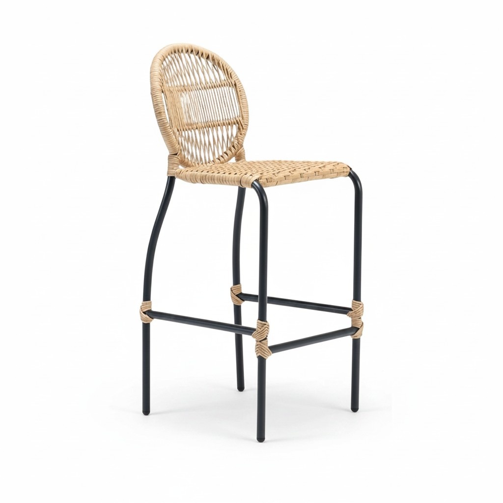 Modern Bar Stool Designer Terrace Rattan Dining Chair Stool Bar Beige
