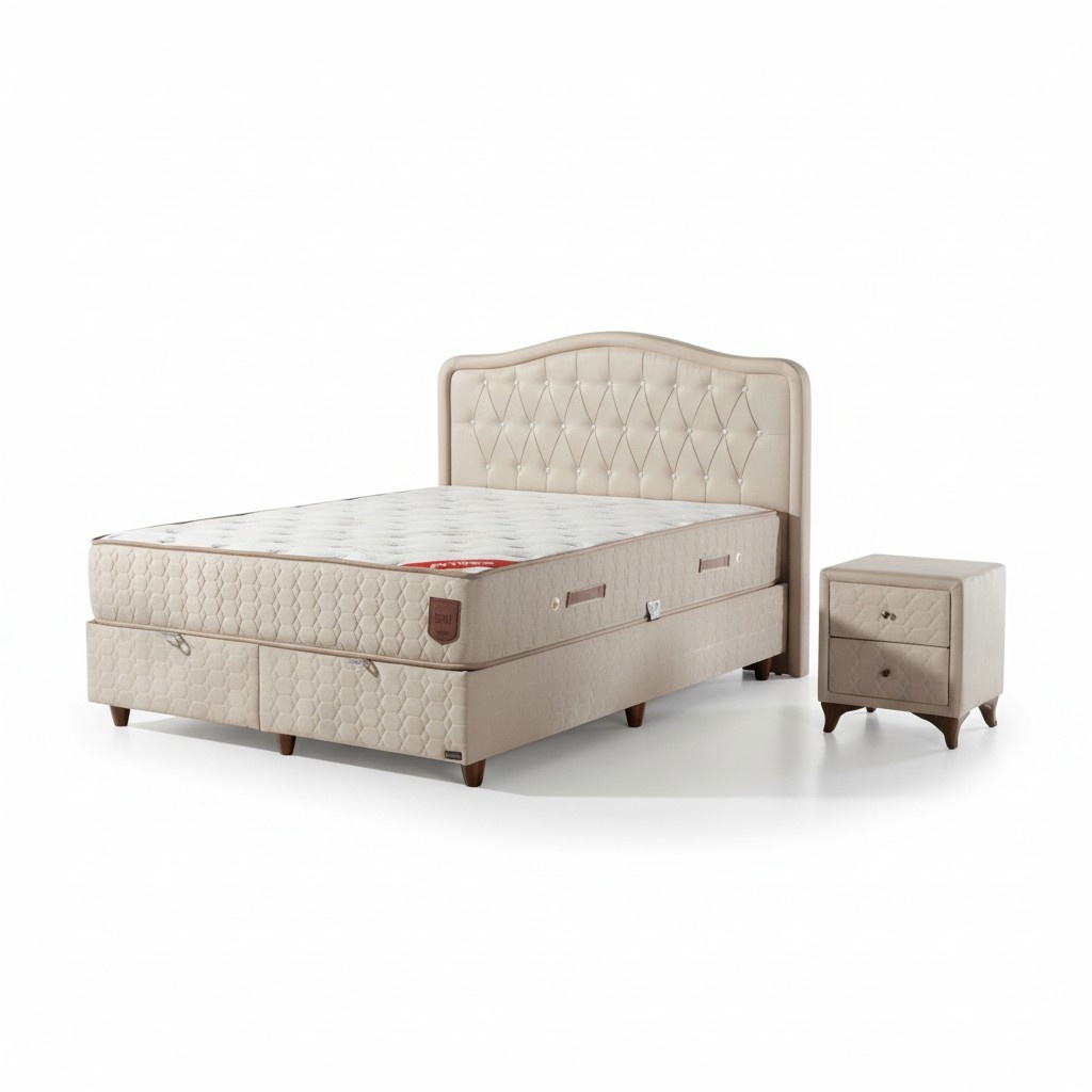 Modern bed frame with elegant, upholstered headboard for utmost comfort.
