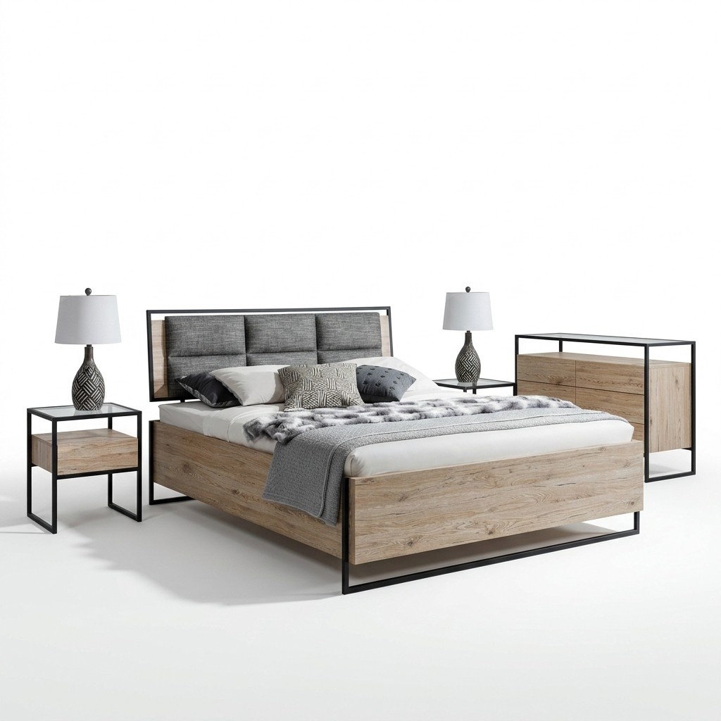 Modern bedroom set bed closet chest of drawers 5-piece set